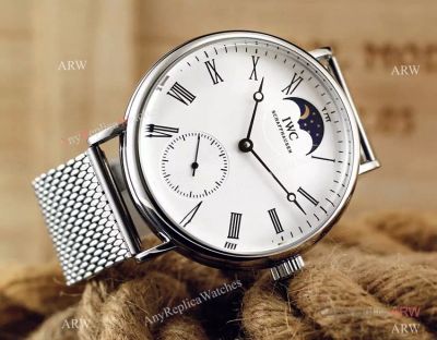Replica IWC Portofino Moonphase White Dial Stainless Steel Watch